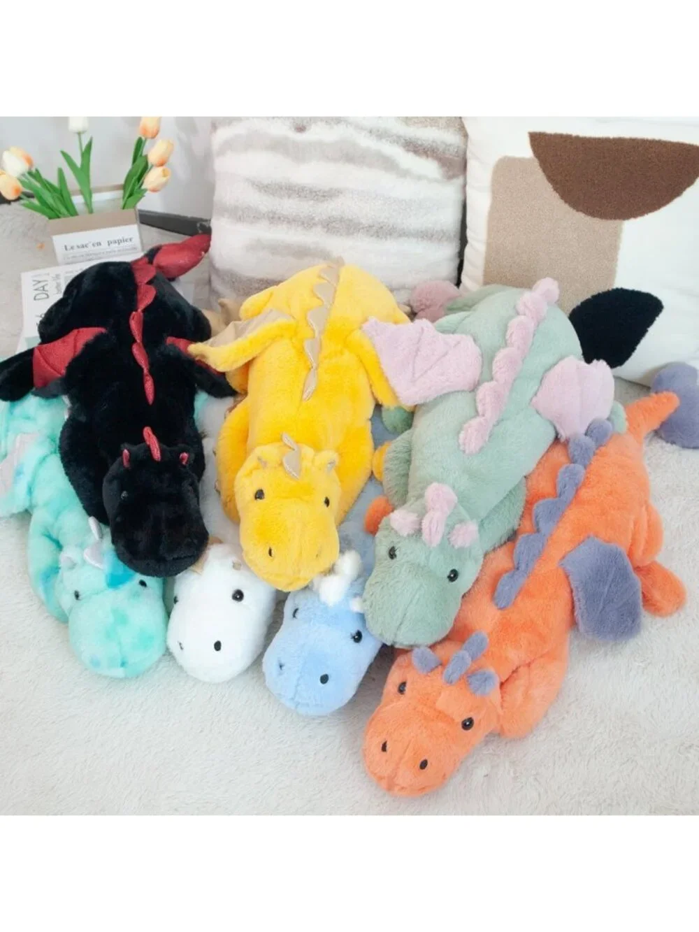 Giant 50in Black Dragon Plush Toy - Jumbo Stuffed Animal with Wings, Cuddly Gift